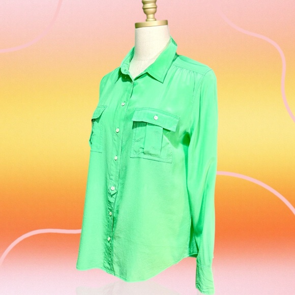 J. Crew ‘Blythe’ 100% Silk Button-Down Shirt w/ Breast Pockets in Seafoam Green - Picture 7 of 16